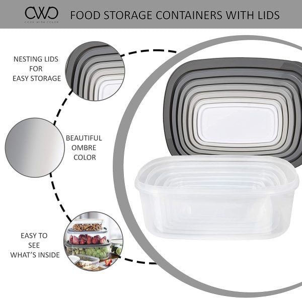 7-Pieces Food Storage Containers with Lids, Easy-Find Nesting Plastic Containers