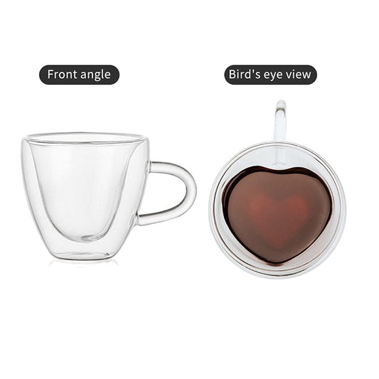 Heart Shaped Double Walled Glass Coffee Cups 90-ml