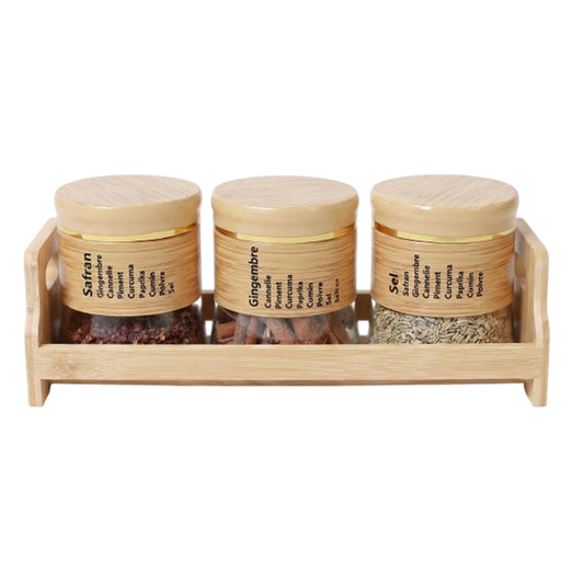 Bamboo Spice Rack Set with 3 Glass Jars Plastic Lid – 400 #CB-TWJ37