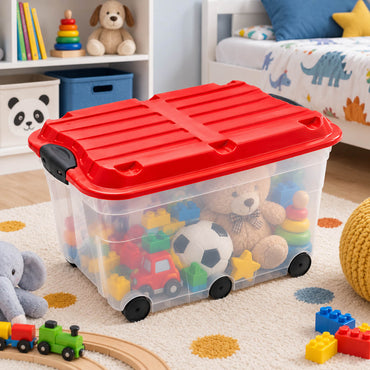 Rotho Roller Storage Box with Lid & 6 Wheels 57L – Made in Switzerland