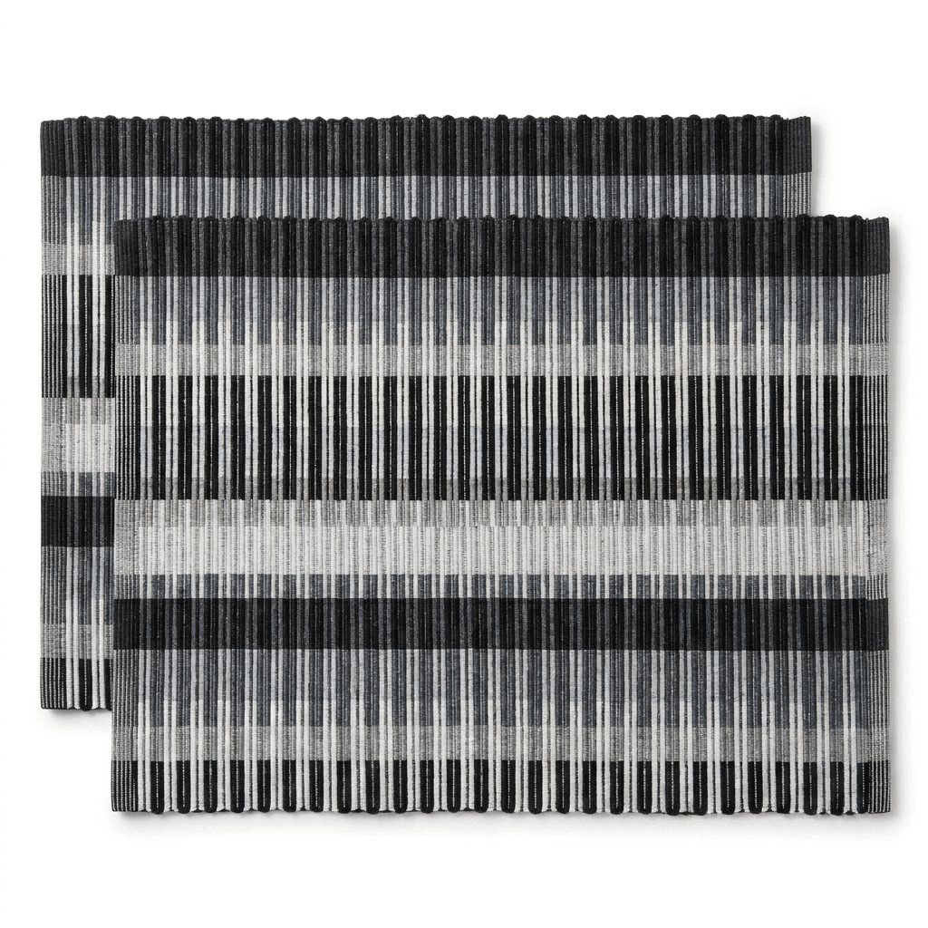 Placement Grey, White Black Striped Design Set of 2 Table
