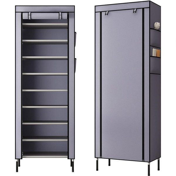 Poles Shoe Rack Stand With Cover 10-Tier Extra Thicken