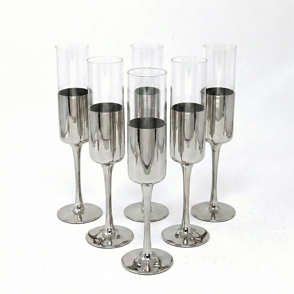 6-Pcs Elegant & Smooth Beverages Champagne Flute Glass – Silver 180ml #2235