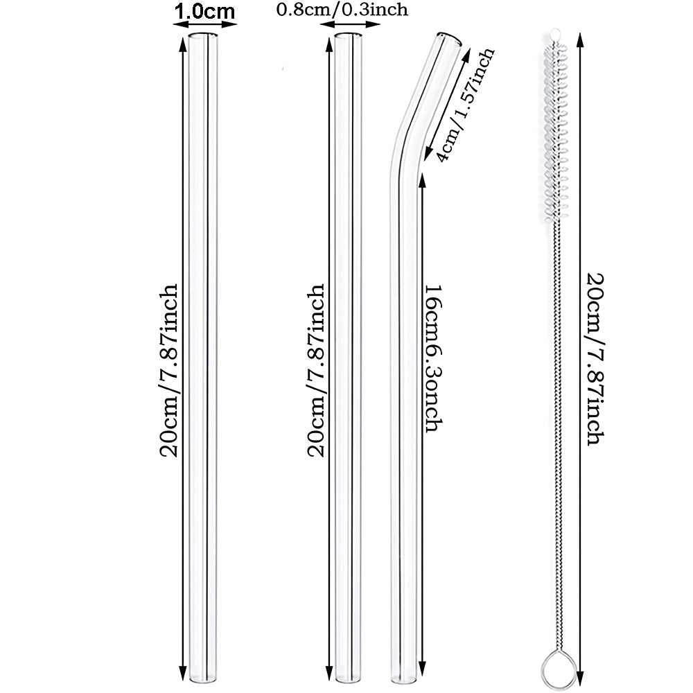 Reusable Glass Straws – Transparent Color Set (3 Pcs + Cleaning Brush)