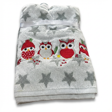 Holiday Elegance-Festive Owl Embroidered Hand Towel