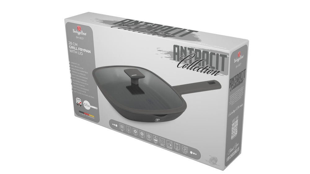 Grill pan with lid, 28 cm, Anthracite