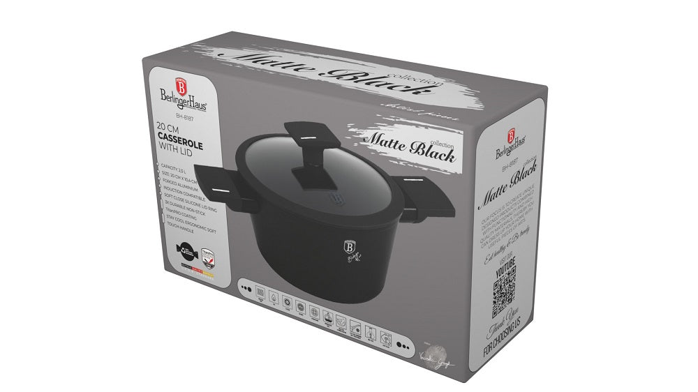 Casserole with lid, Black Matt