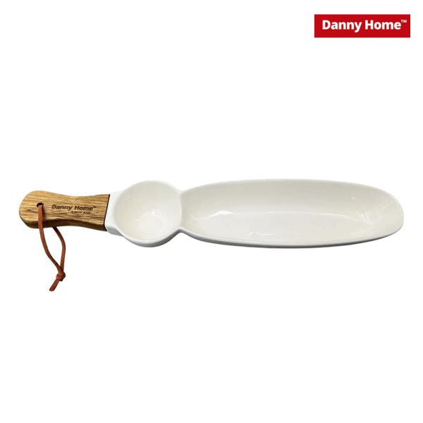 Chips and sauce ceramic Bowls with wooden handle