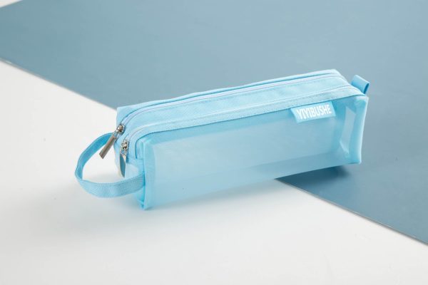 Double Zipper Mesh Pen Case Clear Trial Pencil