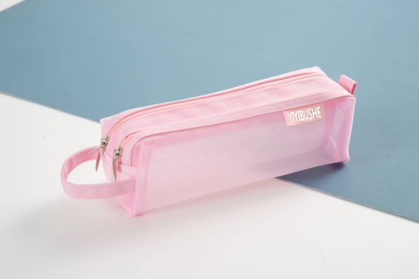 Double Zipper Mesh Pen Case Clear Trial Pencil