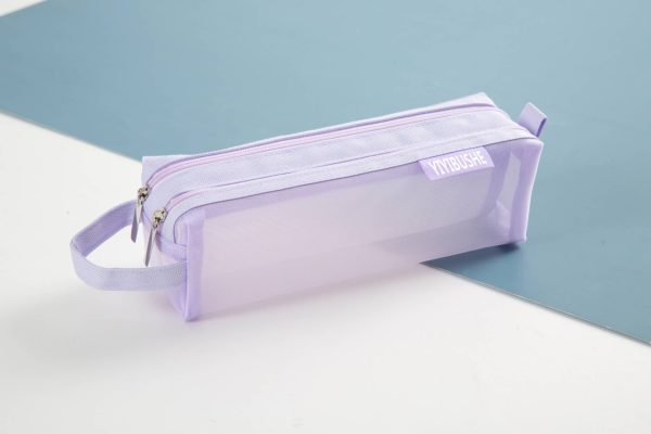 Double Zipper Mesh Pen Case Clear Trial Pencil