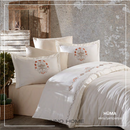 HUMA - Cotton Satin Embroidered Duvet Cover Set Double