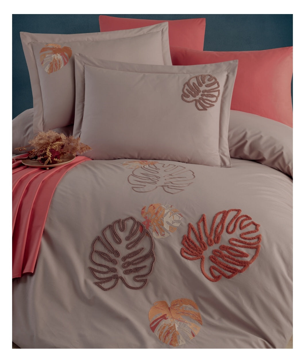 Poplin Double size 3d Embroidered Duvet Cover Set Palmariva vison