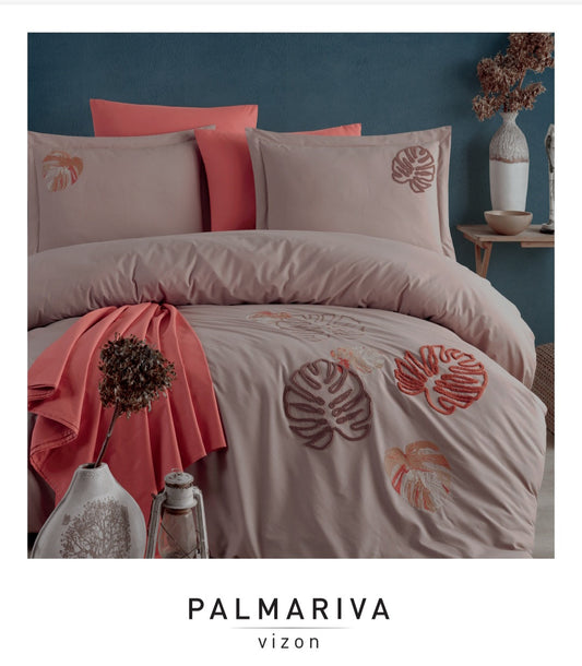 Poplin Double size 3d Embroidered Duvet Cover Set Palmariva vison