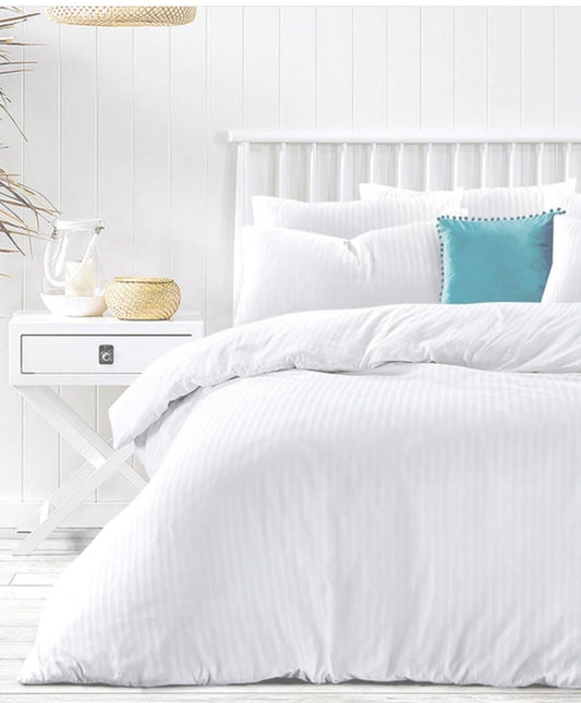 Stripe Satin Cotton Duvet Cover Set White