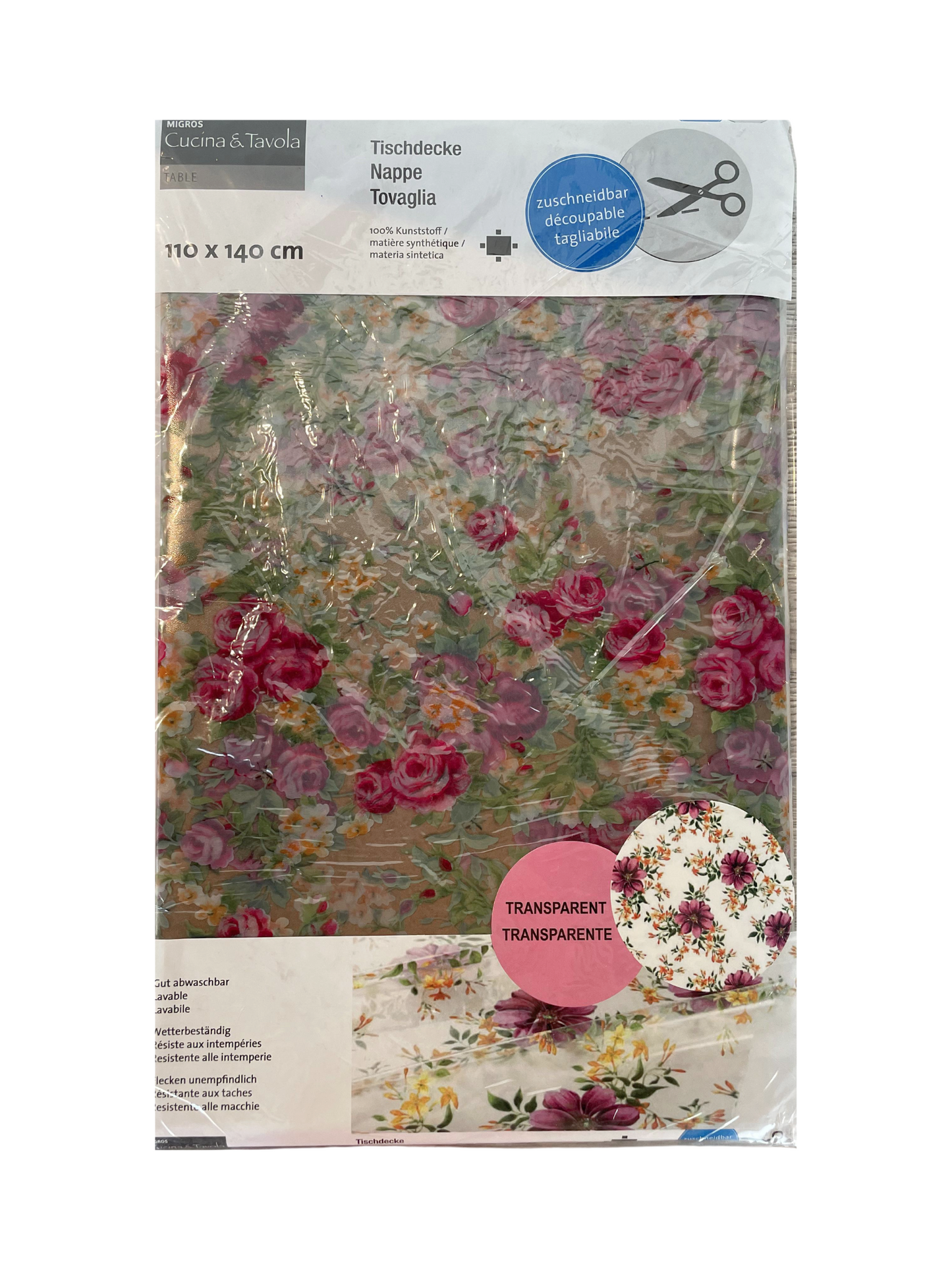 Plastic Transparent Tablecloth with flowers - 110x140 cm