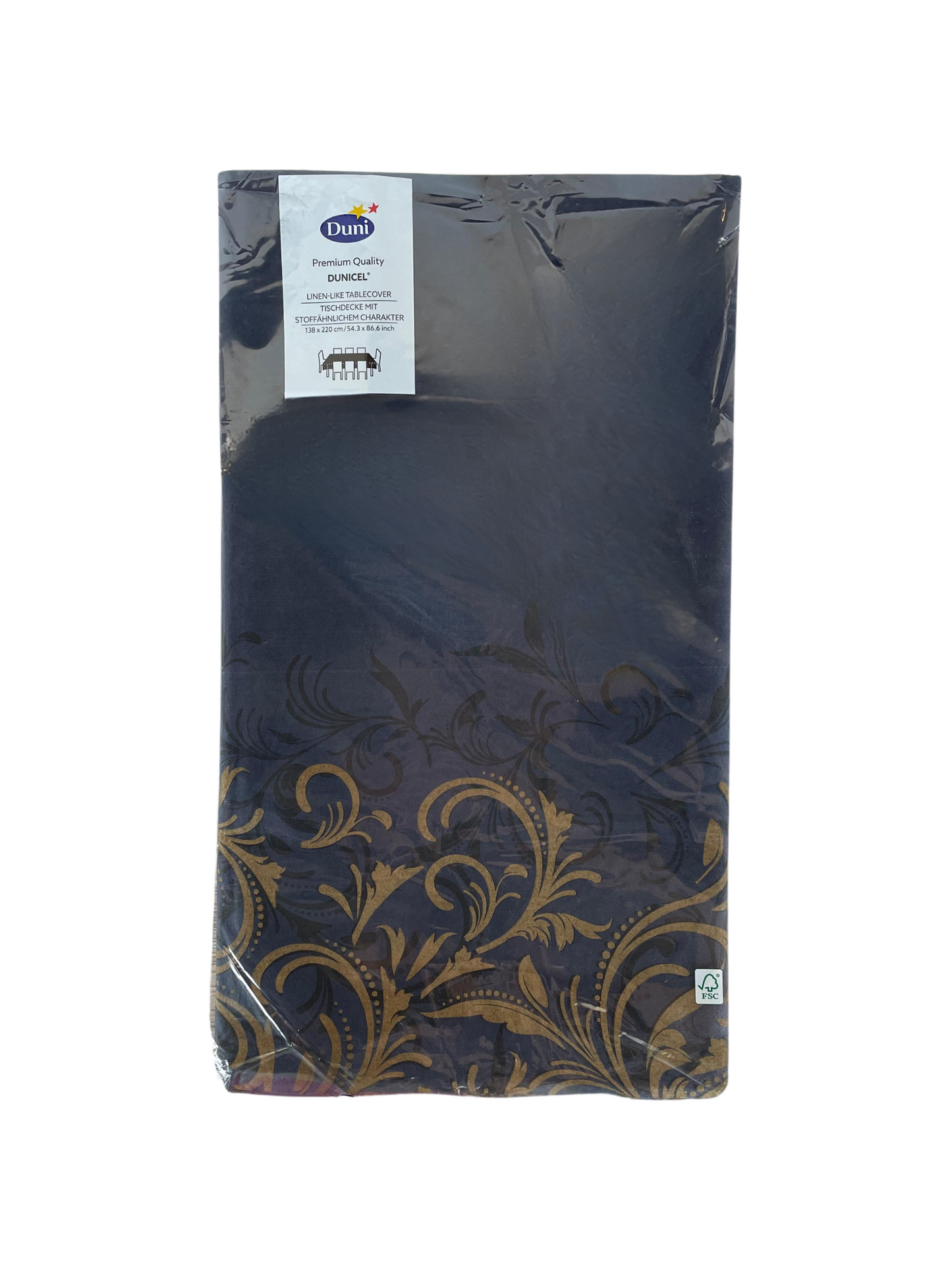 Premium Linen-like Throwable Tablecloth Black-Blue with Design - 138x220 cm