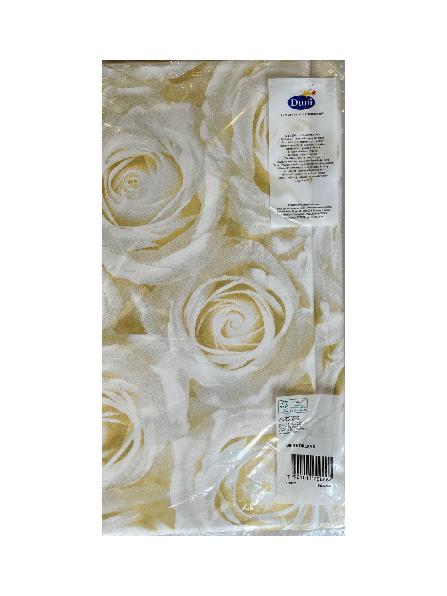 Premium Linen-like Throwable Tablecloth White Flowers - 138x220 cm