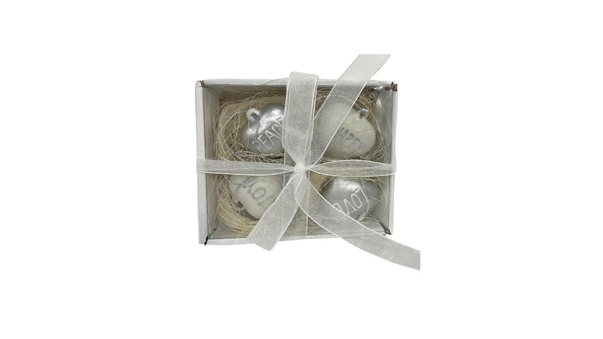 Set of 4 Ceramic Heart Shaped Ornaments