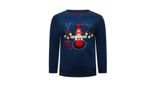 Christmas Sweater -Dark Blue- with Rudolph - S