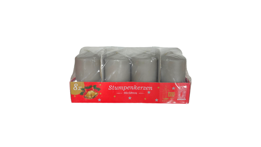 Set of 8 Christmas Candles - Grey