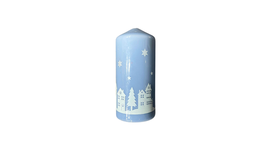 Christmas Candle with Christmas Village - Light Blue