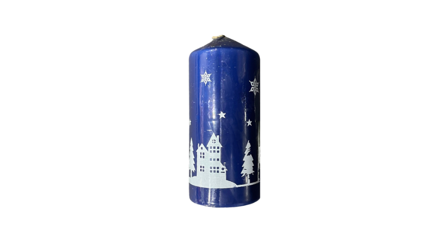 Christmas Candle with Christmas Village - Dark Blue