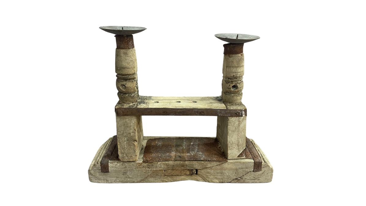 Candle Holder Wood and Steel Small