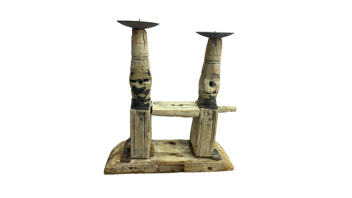 Candle Holder Wood and Steel Medium