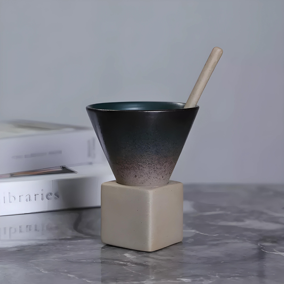 Exquisite Japanese Retro Cup 200ml with Elegant Base (Greenish Black)