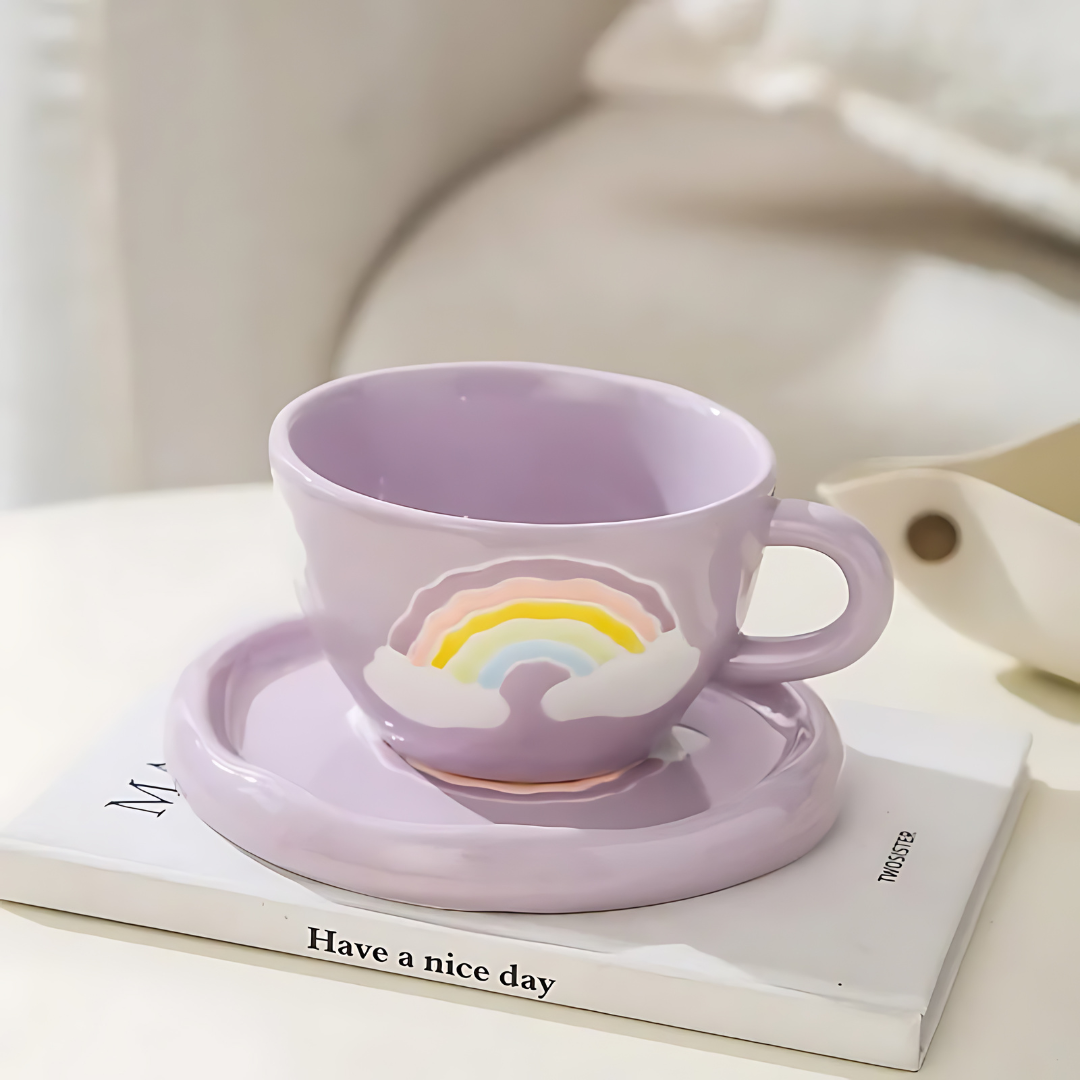 Hand-painted Rainbow Ceramic Coffee Mug 250ML(Purple)