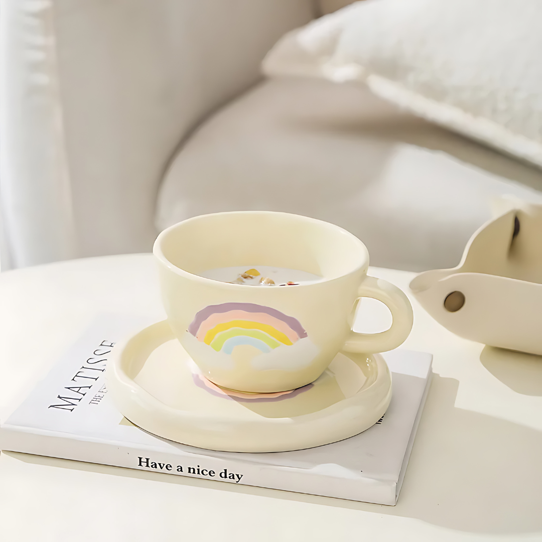 Hand-painted Rainbow Ceramic Coffee Mug 250ML(Yellow)