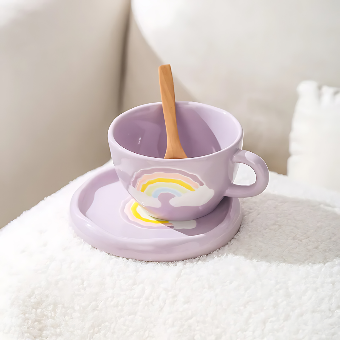 Hand-painted Rainbow Ceramic Coffee Mug 250ML(Purple)