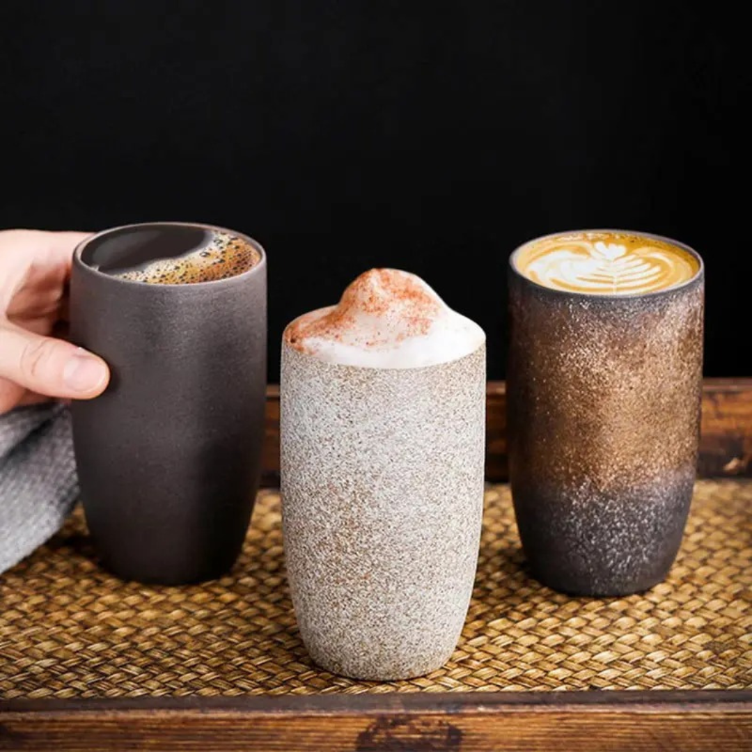 Japanese Style Stoneware Filter Tea Cup With Lid 225Ml (Brown)