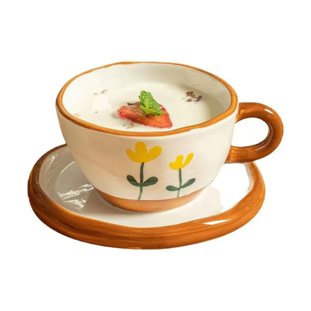New in Beautiful Hand Painted korean Style Ceramic Coffee Cup With Saucer 250ML