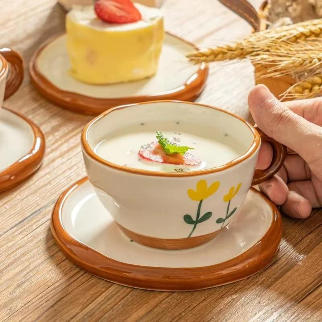 New in Beautiful Hand Painted korean Style Ceramic Coffee Cup With Saucer 250ML