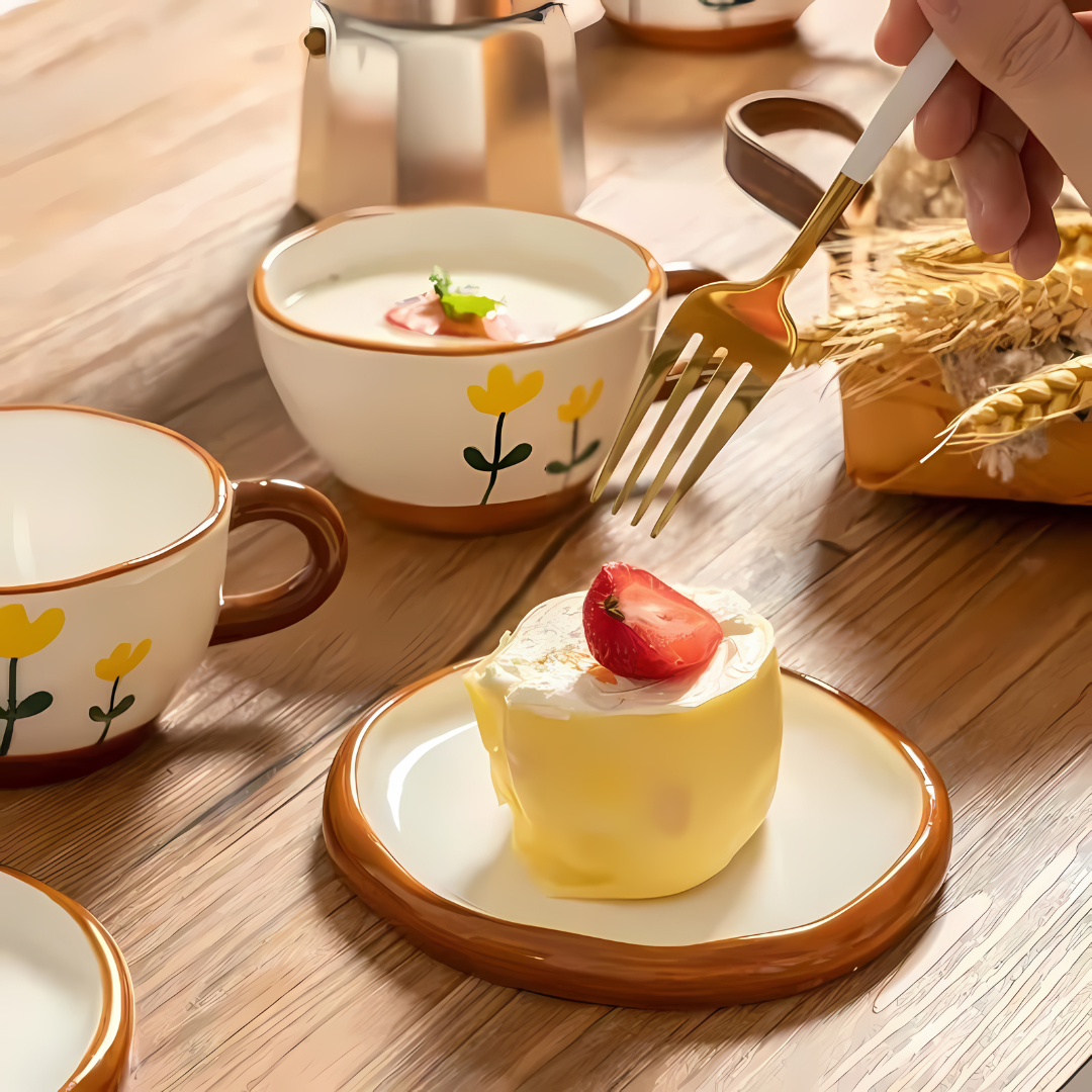 New in Beautiful Hand Painted korean Style Ceramic Coffee Cup With Saucer 250ML