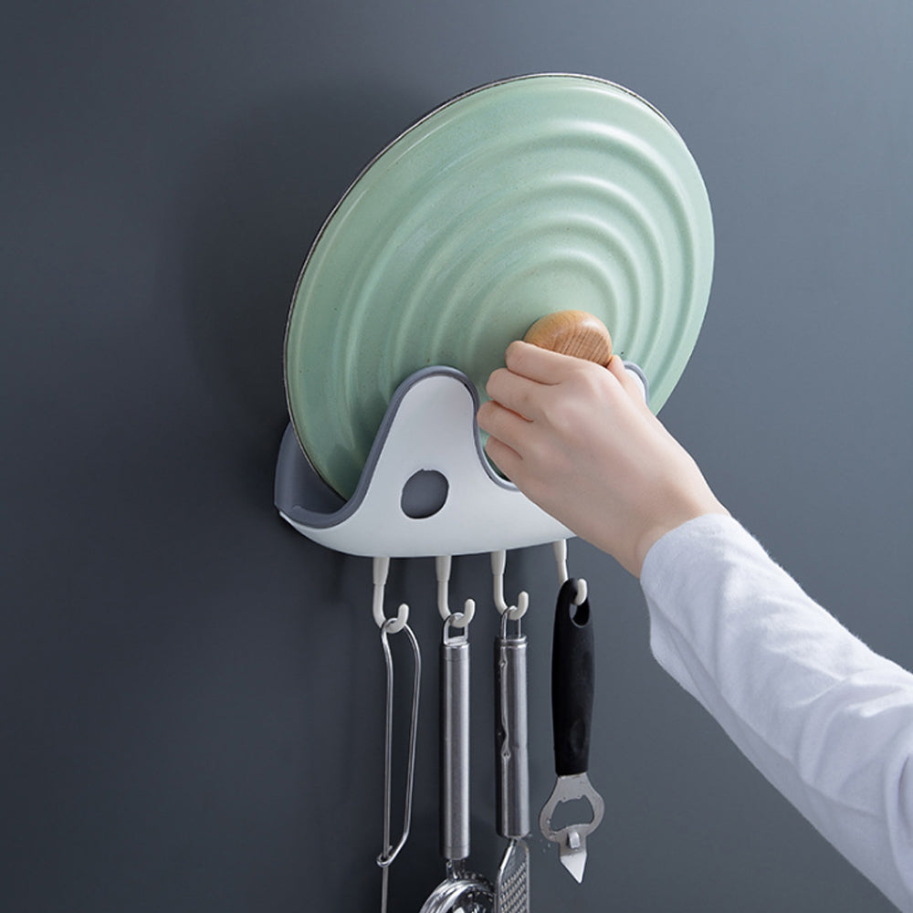 Wall Mounted Pot Lid Holder with 4 Hooks