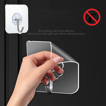 10-Pcs Heavy Duty Waterproof Transparent Adhesive Stainless-Steel Hooks 5.5cm (Load Up to 2-3 Kg)