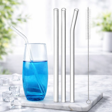 Reusable Glass Straws – Transparent Color Set (3 Pcs + Cleaning Brush)
