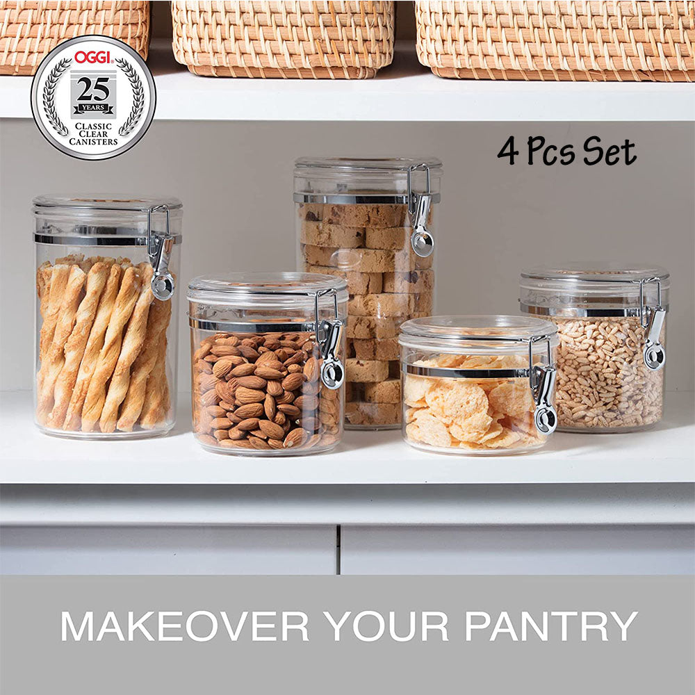 4pcs Clear Canister Set with Clamp Lids