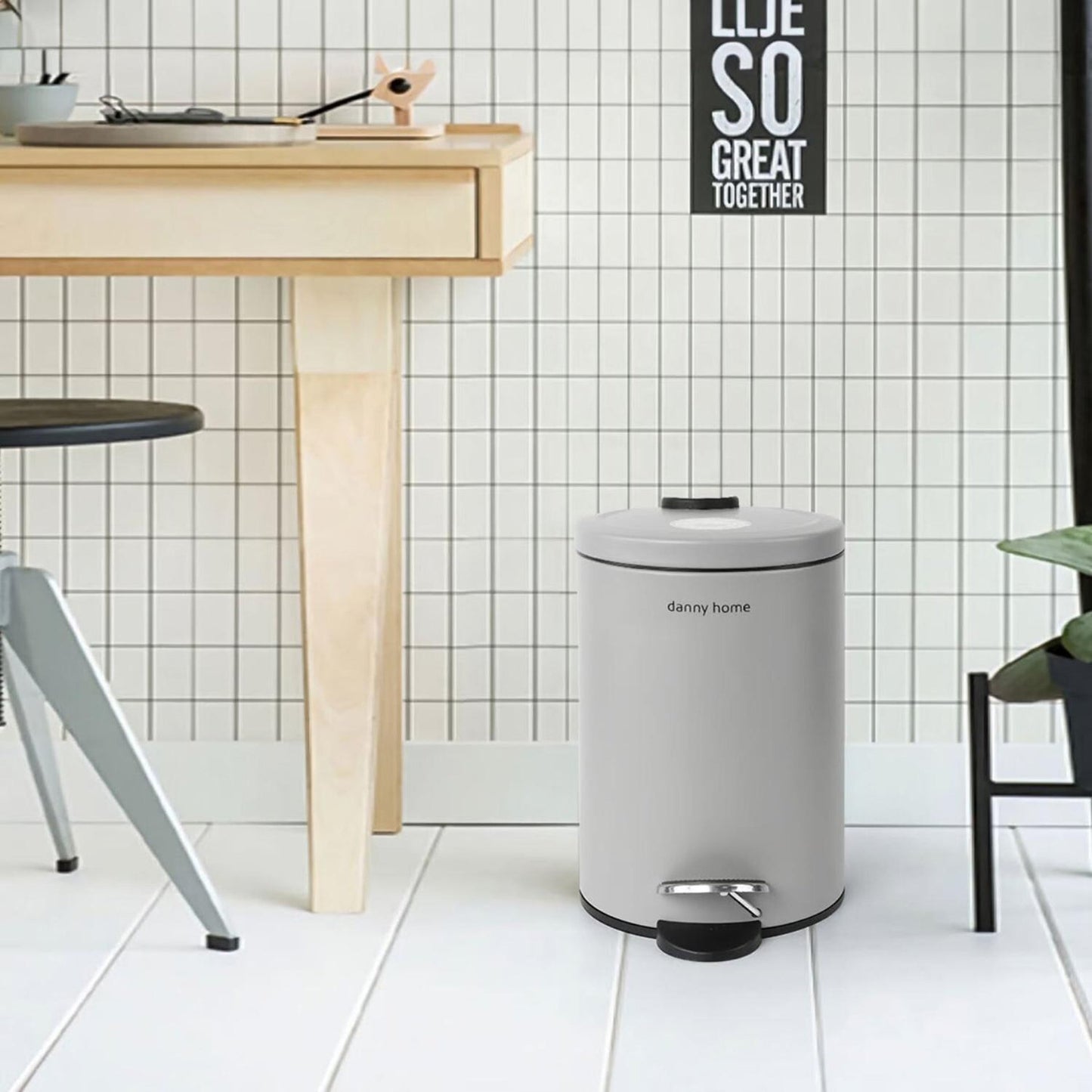Danny Home 5L Carbon Steel Pedal Trash Can – Matte Grey