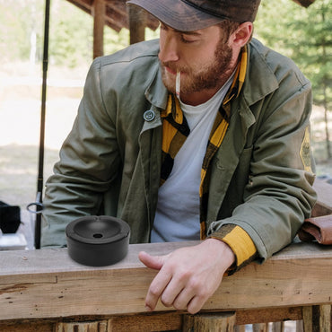 Thick Stainless Steel Cigarette Ashtray With Lid Black – 9 cm OZ-9H