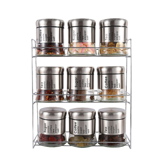 9-Pcs Stainless Steel Glass Seasoning Rack Set – 400ml #CB-TWJ15