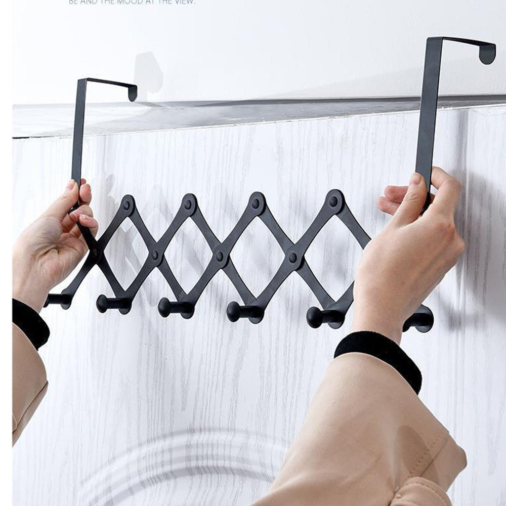 Over The Door Stainless Steel Telescopic Folding 5-Hooks Organizer Rack