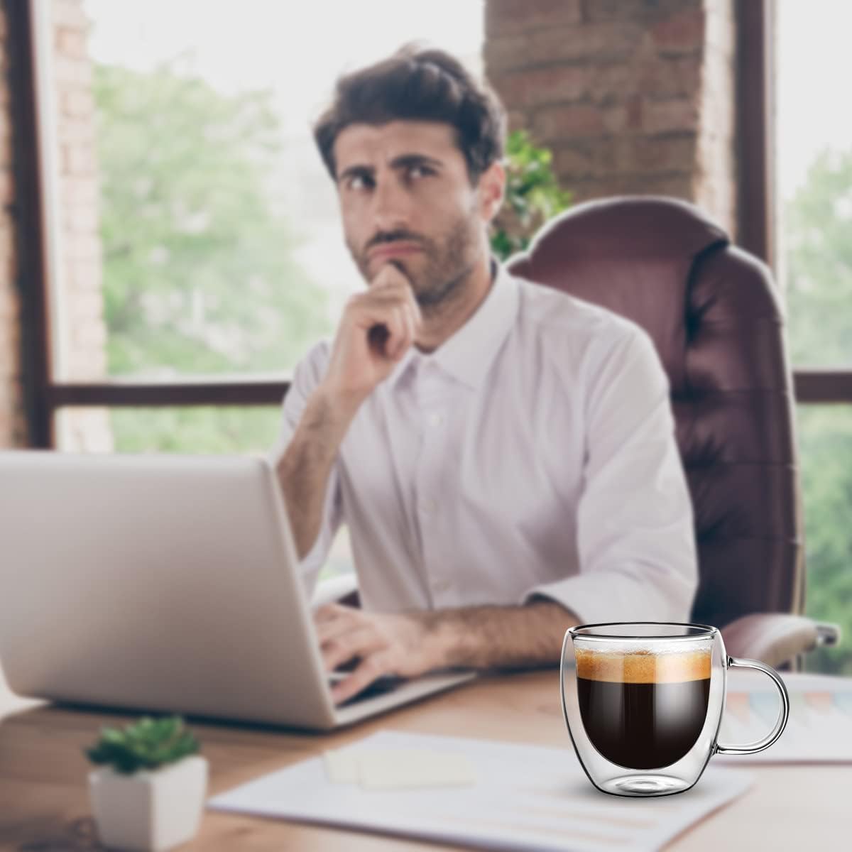 2-Pieces Luxury Double Walled Espresso Coffee Cups with Handle – 80ml