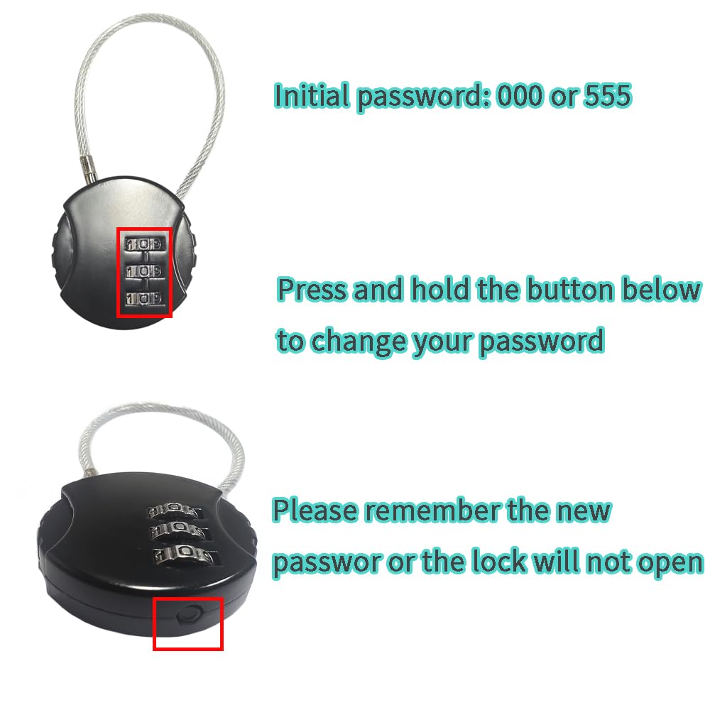 3-Digit Number Lock Combination With Zinc Alloy Steel Cable