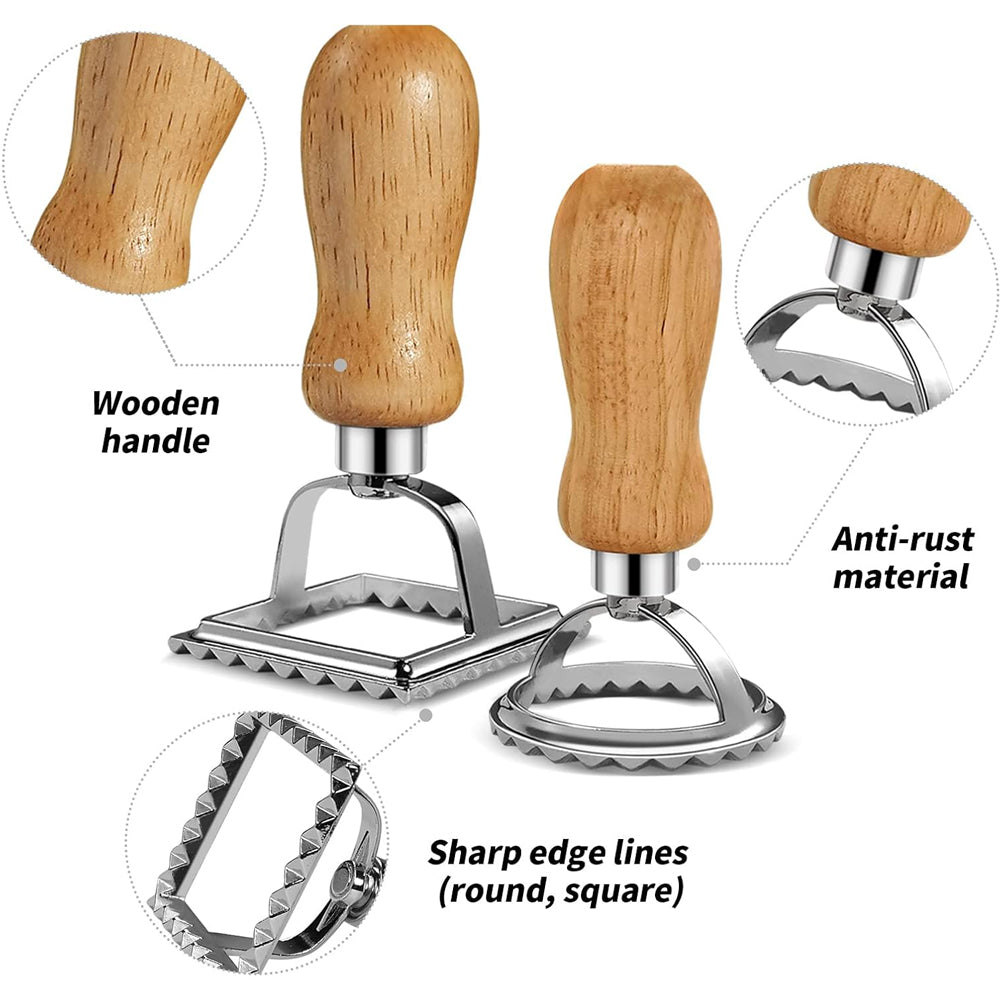 Stainless Steel Ravioli & Tart Cake Mold with Wooden Handle ( Square )
