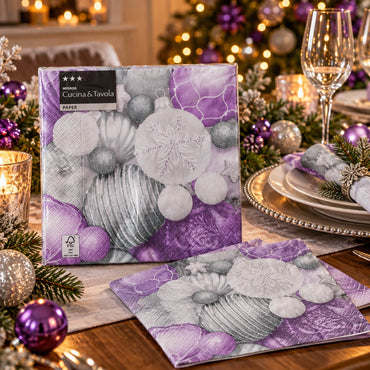 Cucina & Tavola Christmas Paper Napkins – Purple, Silver & White – 20 Pieces