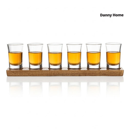 Danny Home 6-Pcs Glasses Shot With wood Serving Tray